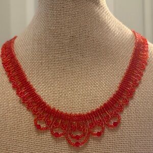 Vibrant Red Seed Beaded Necklace